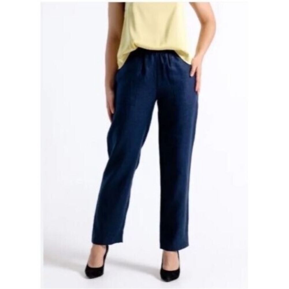 C&C California 100% Linen High Rise Summer Ankle Women Pants Size M Navy